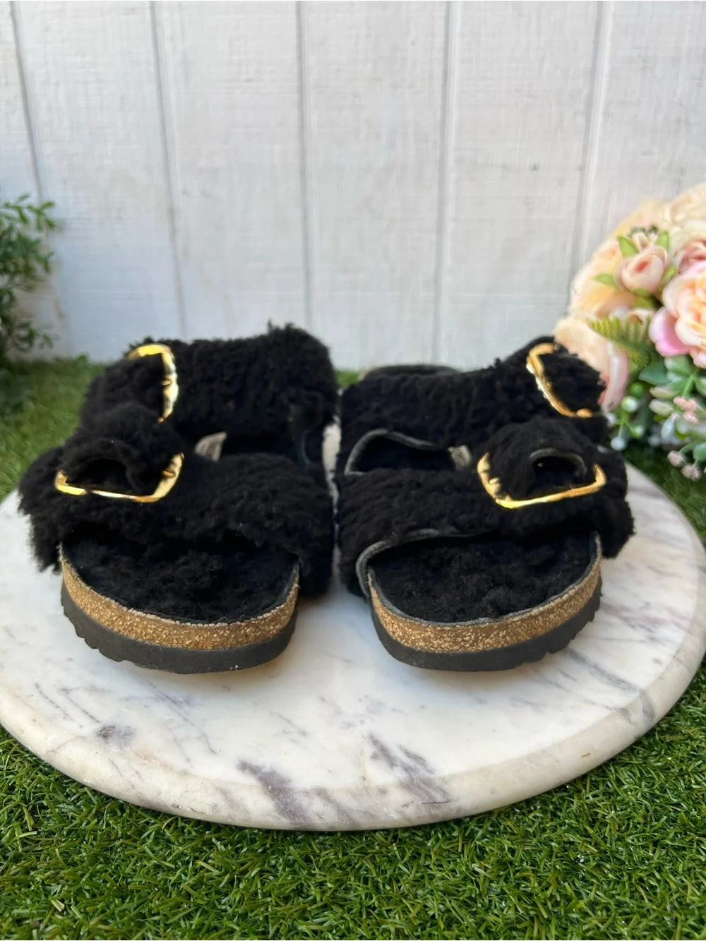 Birkenstock Arizona Big Buckle Sandal Teddy Black size 40 US 9-9.5 preowned